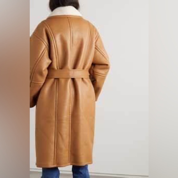 STAND STUDIO Tan Dolores Belted Shearling Coat Size 8 - Picture 5 of 13
